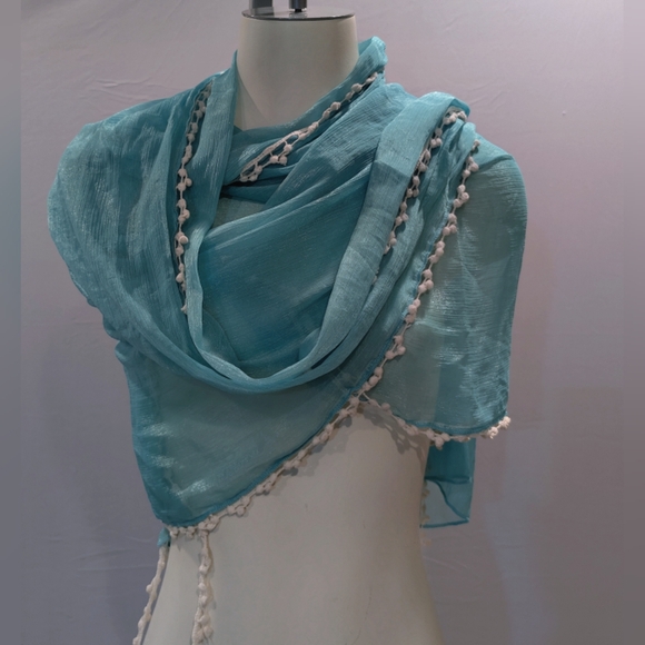3 for $20 🔖 Ashro Turquoise Sheer Wrap with Ivory Accents - Picture 4 of 5